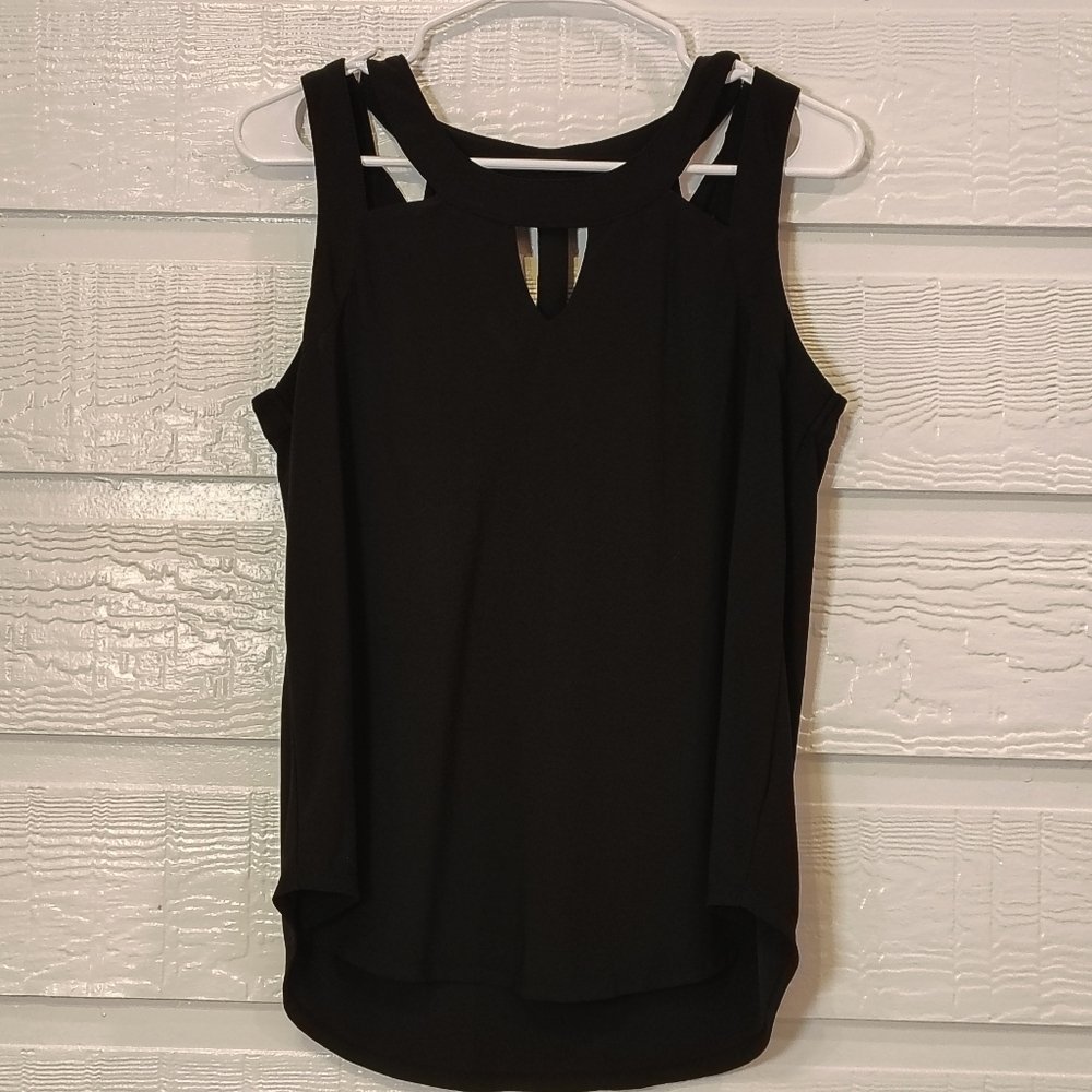 A.U.W Strappy Black Sleeveless Stretch Blouse Top  Women Medium 90s Witchy Chic